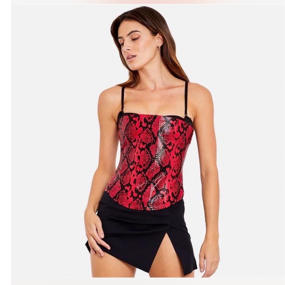 Miaou Campbell Corset Top Red Black Snakeskin Print Sustainable Size S NEW